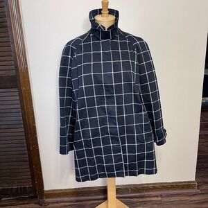 Lauren Ralph Lauren Women's 1X Black White Grid Check Trench Coat Stand Collar